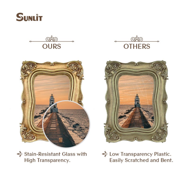 Sunlit Vintage Picture Frame 4x6 Inch, Luxury Antique Photo Frames with Glass Front, Photo Display, Tabletop Wall Hanging, Gift Ideas, Gold - Image 3